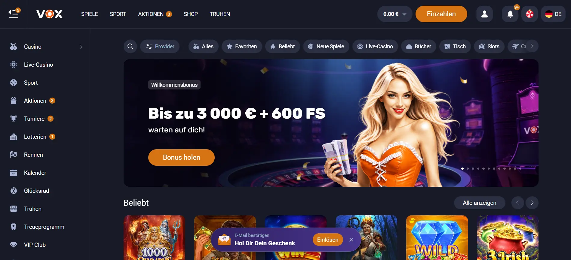VOX Casino Lobby Screenshot